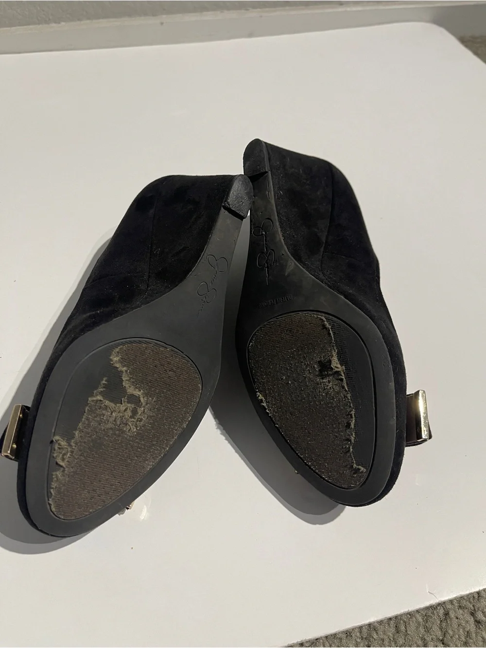 Jessica Simpson Black Suede Bow Wedge Pumps